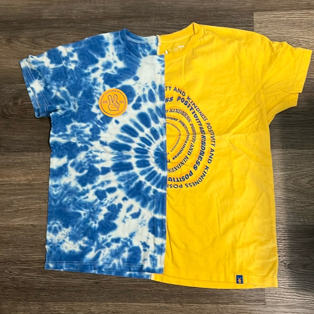 Dutch Bros Positivity & Kindness Tie Dye Yellow Blue White Short Sleeve T-Shirt